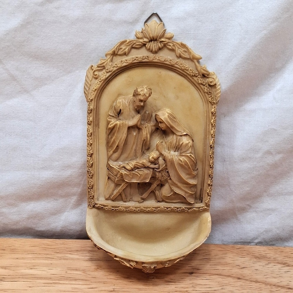 Unbranded Holy Water Font Wall Hanging Mary Joesph Jesus Religious Nativity